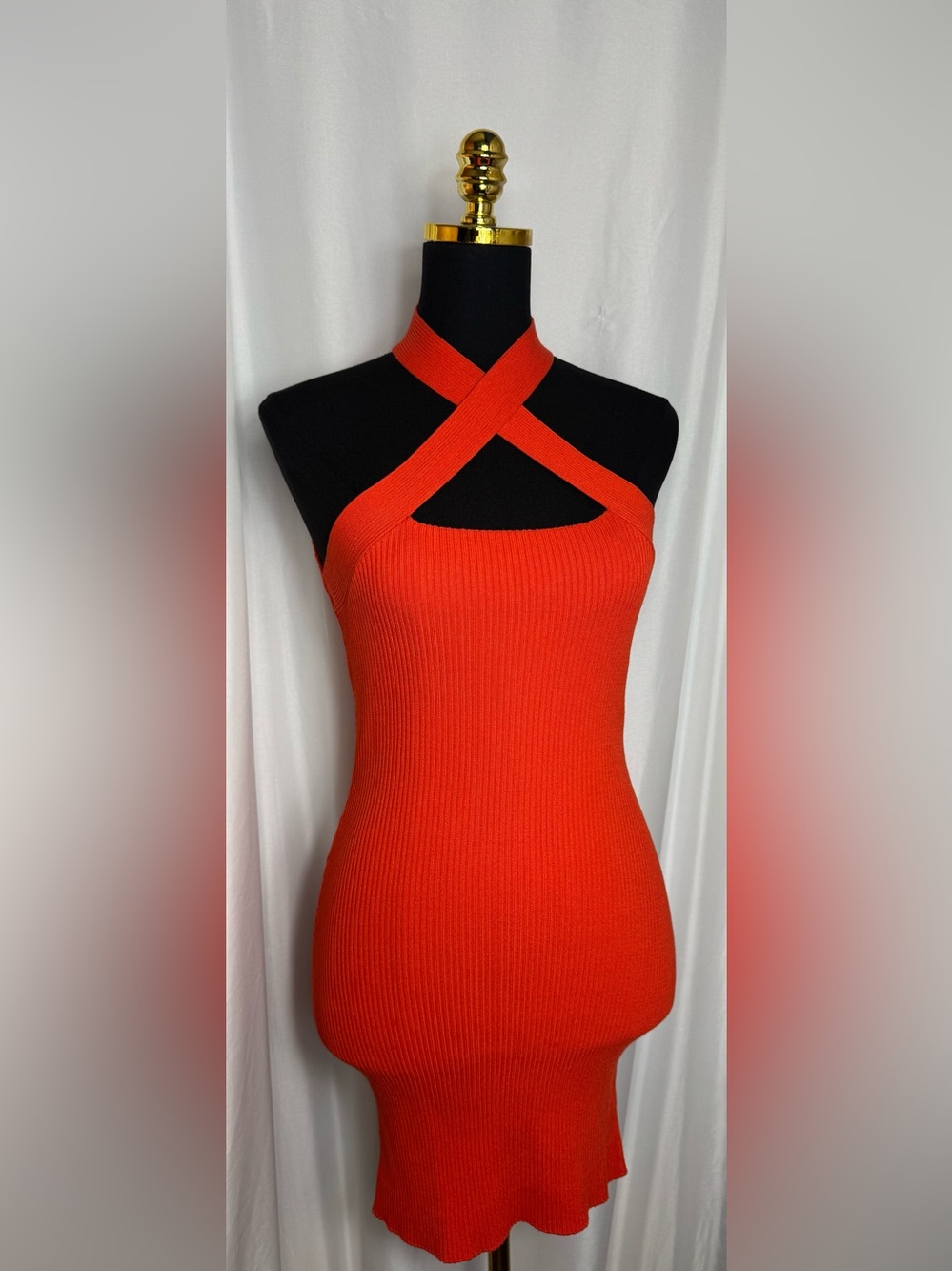 FOREVER 21 Orange Knit Criss Cross front Midi Dress S Sleeveless Ribbed NWT - Picture 3 of 5